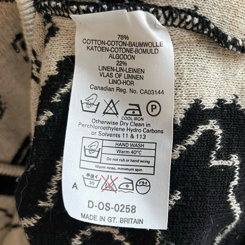 Vintage Jaeger Floral Knit Cardigan Made in Britain Cotton Linen Black Cream - Picture 4 of 10